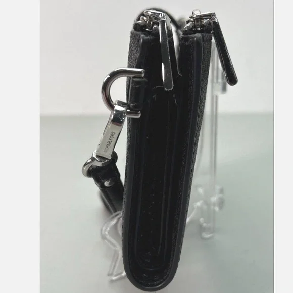 NWOT Michael Kors Jet Set Double Zip Black and Leopard Print Wristlet - Picture 2 of 6